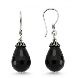 925 Silver Onyx Antiqued Drop Hook Earrings